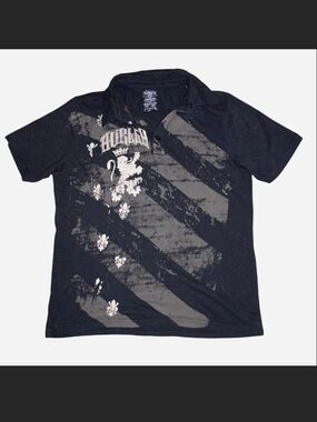 Hurley Men's Black Graphic Polo with Gray Diagonal Stripe